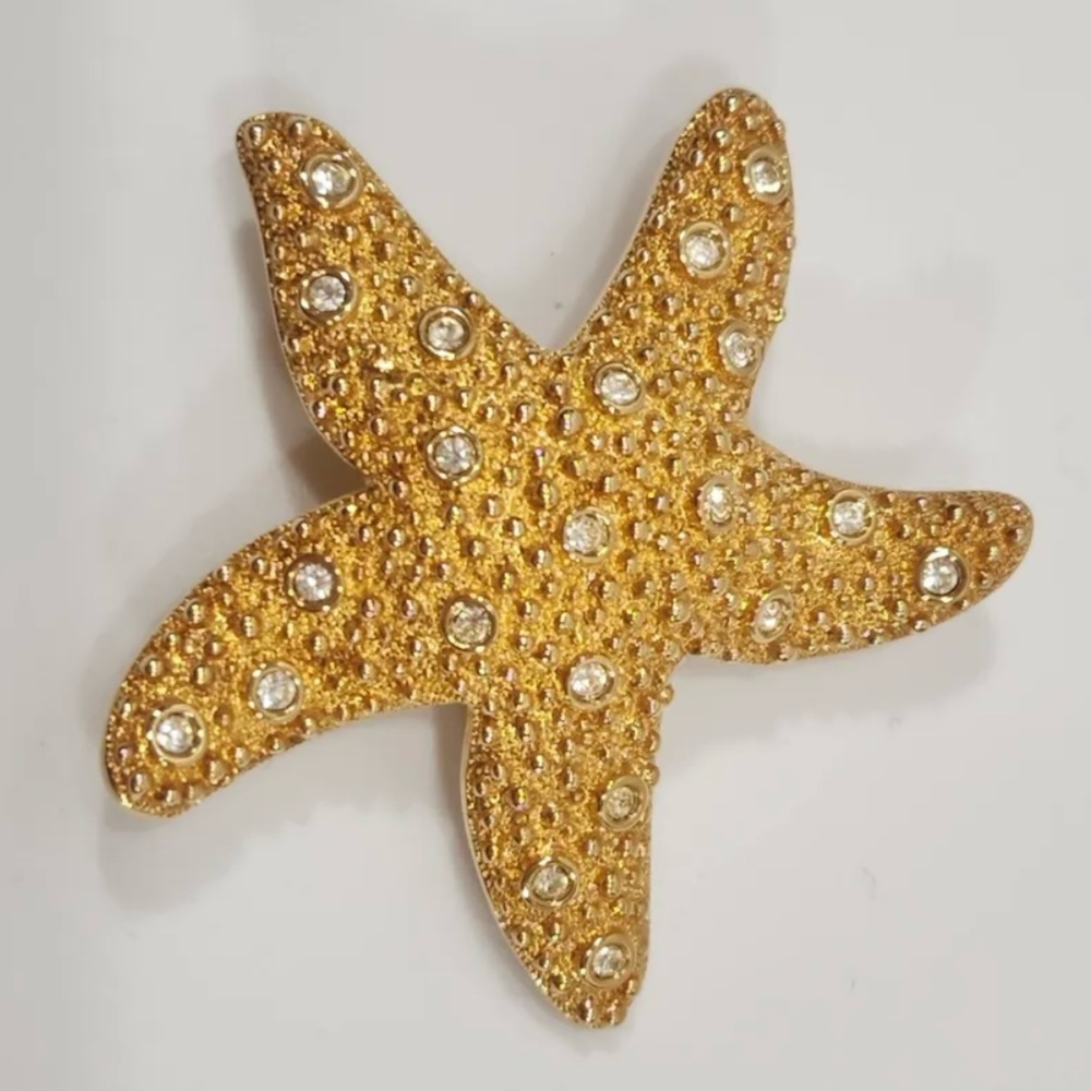 Swarovski starfish brooch pin gold with Swarovski pavè crystals swan logo